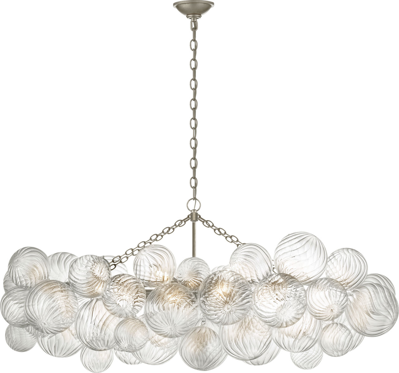 Talia Medium Linear Chandelier in Burnished Silver Leaf with Clear Swirled Glass