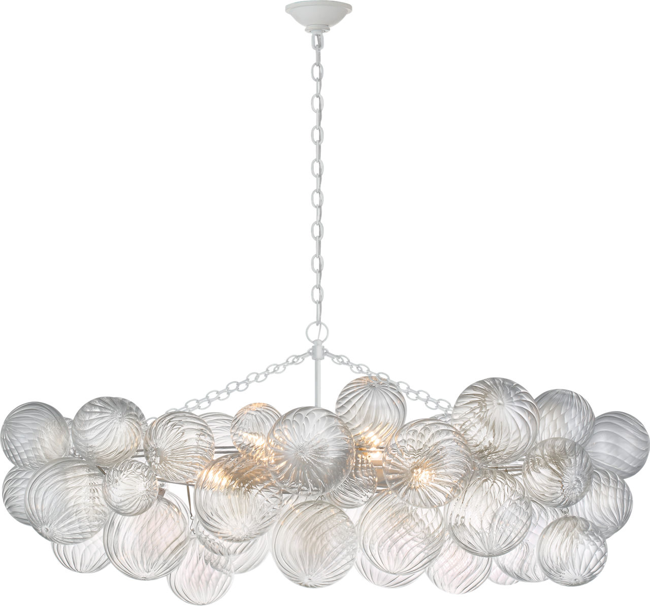 Talia Medium Linear Chandelier in Plaster White with Clear Swirled Glass
