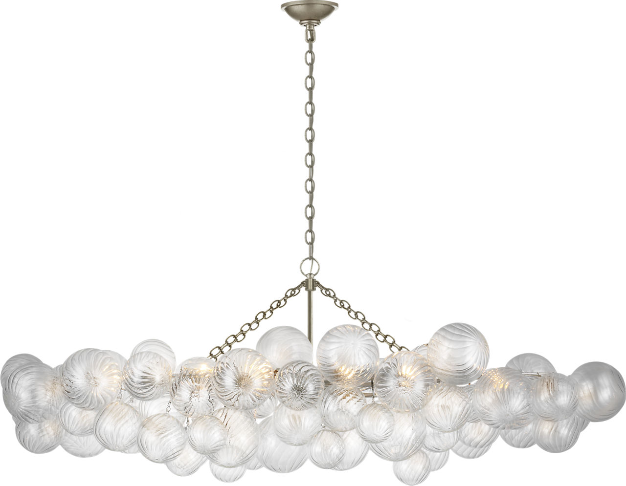 Talia Large Linear Chandelier in Burnished Silver Leaf with Clear Swirled Glass
