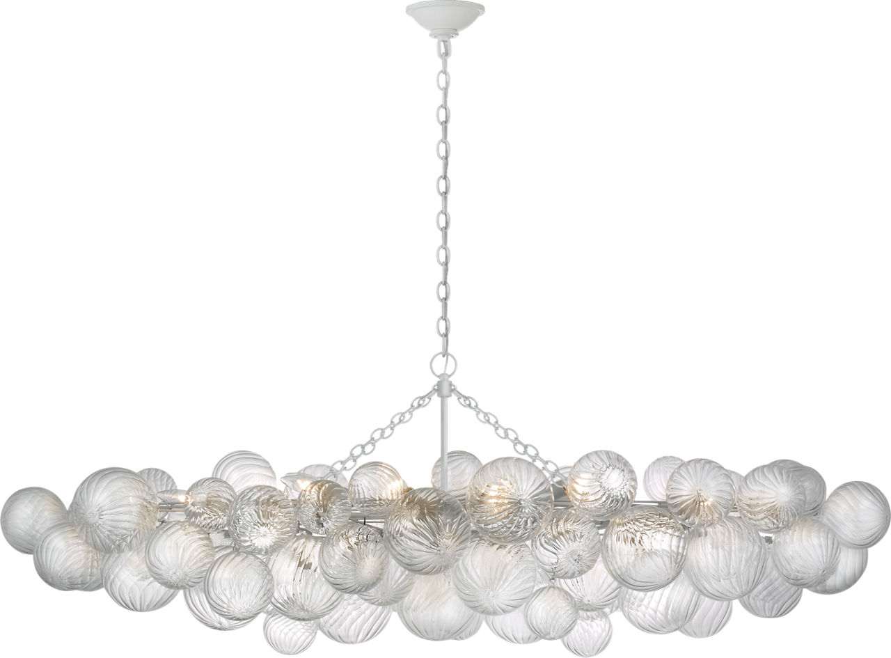Talia Large Linear Chandelier in Plaster White with Clear Swirled Glass