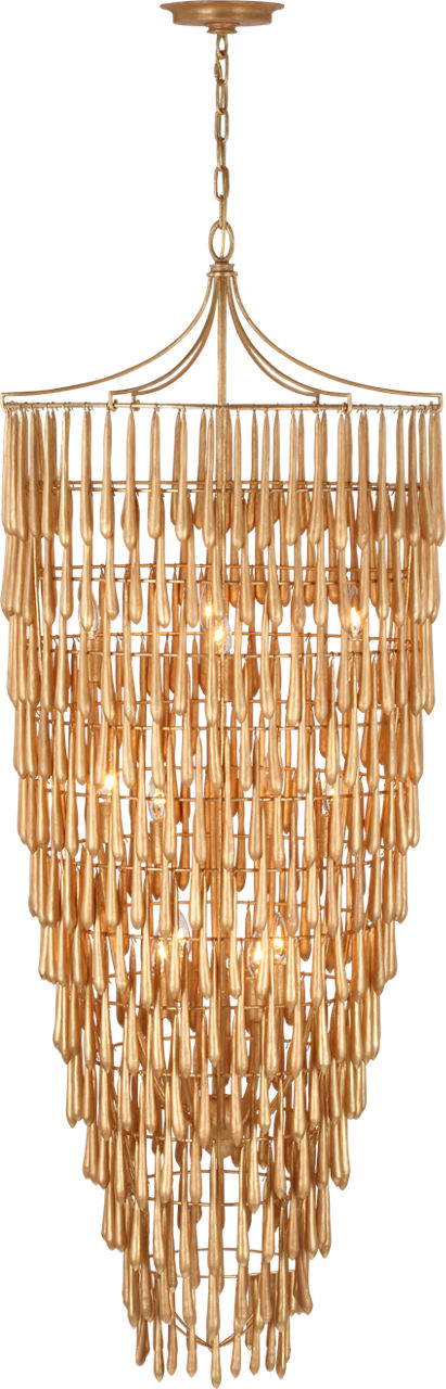 Vacarro Tall Cascading Chandelier in Antique Gold Leaf