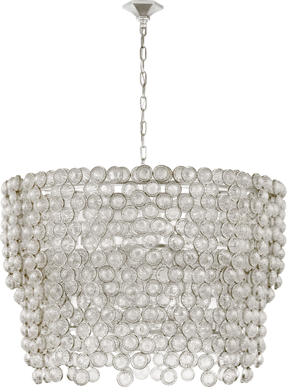 Milazzo Large Waterfall Chandelier in Burnished Silver Leaf and Crystal