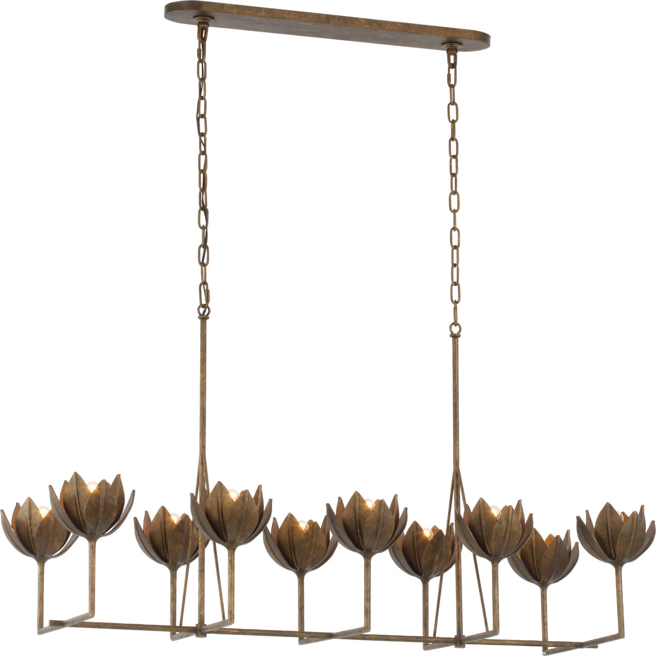 Alberto Large Linear Chandelier in Antique Bronze Leaf