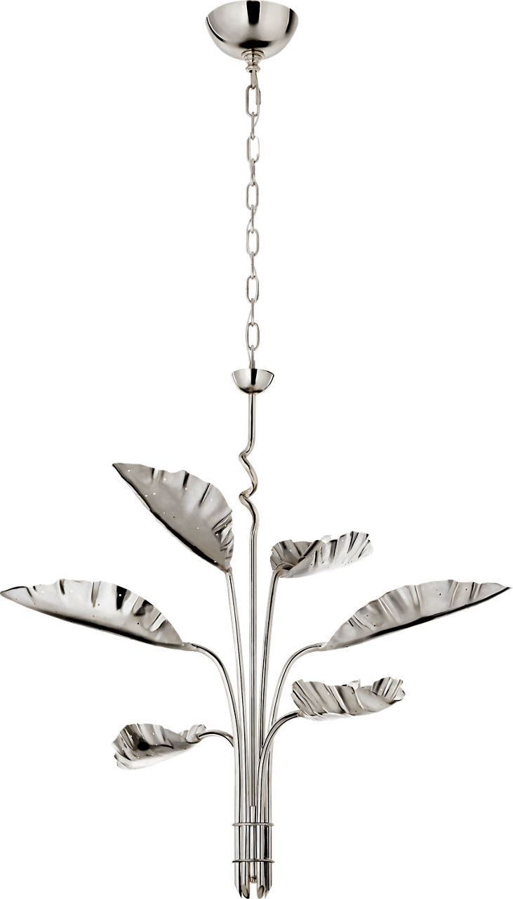 Dumaine Medium Pierced Leaf Chandelier in Polished Nickel