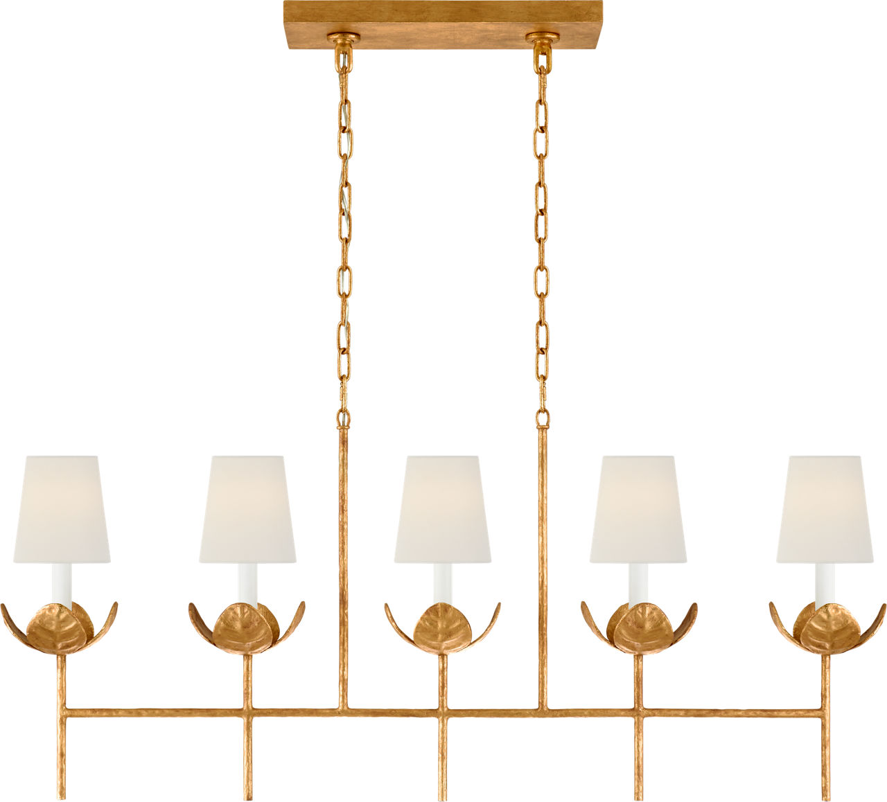 Illana Large Linear Chandelier in Antique Gold Leaf with Linen Shade