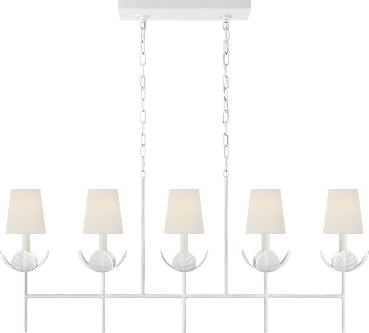 Illana Large Linear Chandelier in Plaster White with Linen Shade