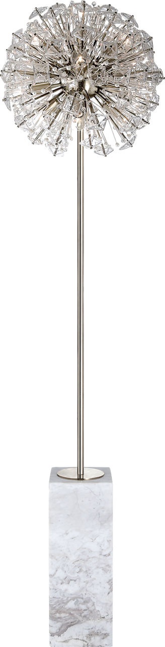 Dickinson Floor Lamp in Polished Nickel and White Marble with Clear Glass and Cream Pearls
