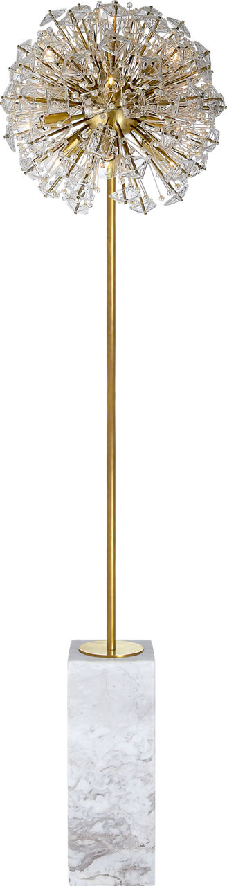 Dickinson Floor Lamp in Soft Brass and White Marble with Clear Glass and Cream Pearls
