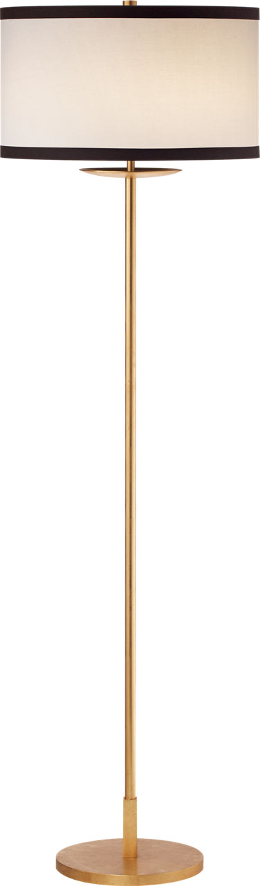 Walker Medium Floor Lamp in Gild with Cream Linen Shade with Black Linen Trim