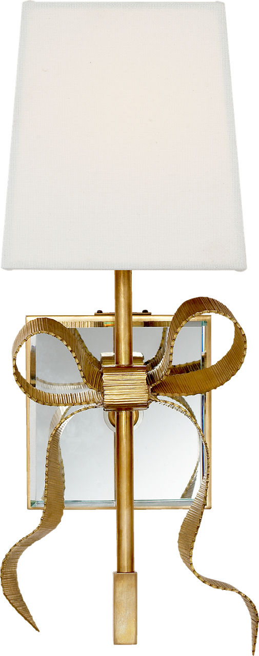 Ellery Gros-Grain Bow Small Sconce in Soft Brass with Cream Linen Shade