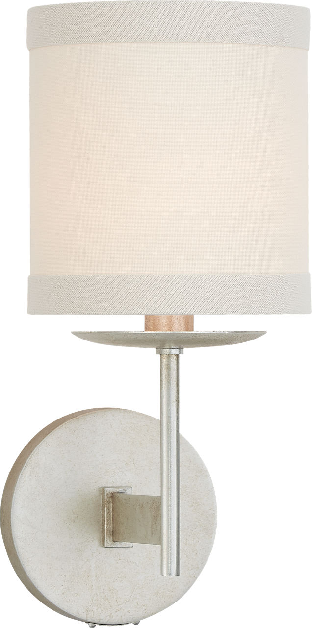 Walker Small Sconce in Burnished Silver Leaf with Cream Linen Shade
