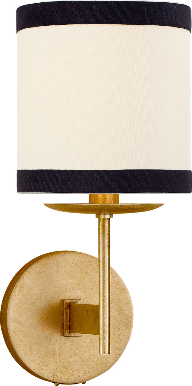 Walker Small Sconce in Gild with Cream Linen Shade with Black Linen Trim