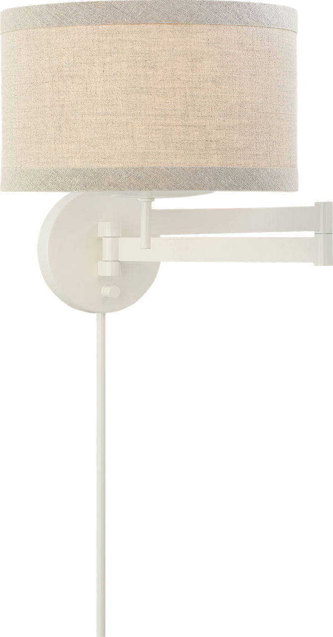 Walker Swing Arm Sconce in Light Cream with Natural Linen Shade