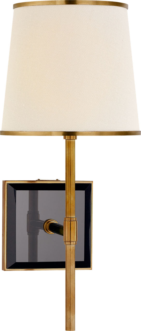 Bradford Medium Sconce in Soft Brass and Black with Cream Linen Shade with Soft Brass Trim