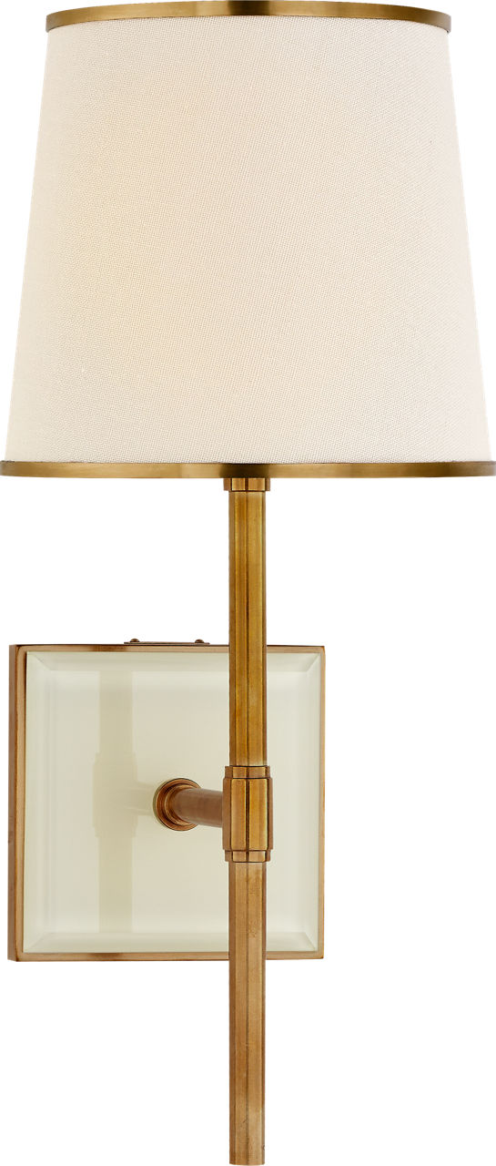 Bradford Medium Sconce in Soft Brass and Cream with Cream Linen Shade with Soft Brass Trim