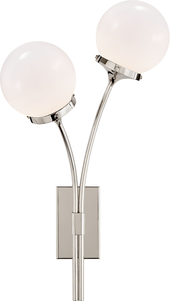 Prescott Left Sconce in Polished Nickel with White Glass