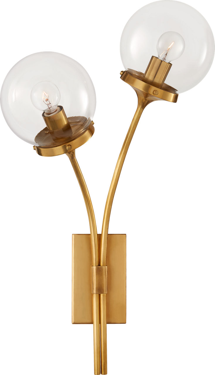 Prescott Left Sconce in Soft Brass with Clear Glass