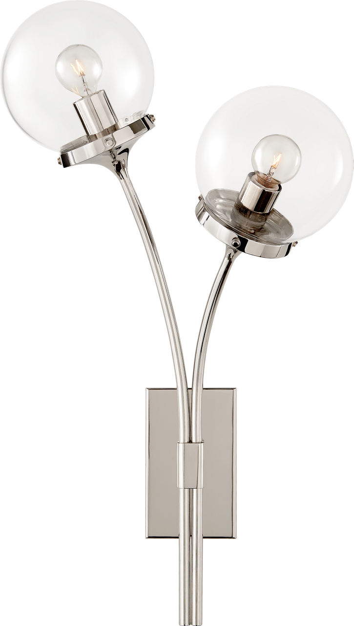 Prescott Right Sconce in Polished Nickel with Clear Glass