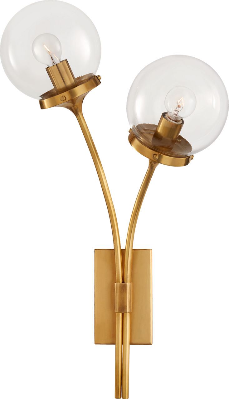 Prescott Right Sconce in Soft Brass with Clear Glass