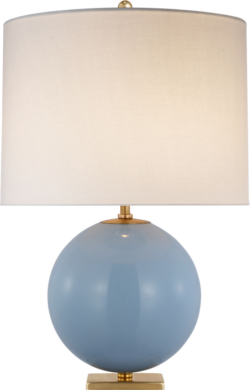 Elsie Table Lamp in Blue Painted Glass with Linen Shade