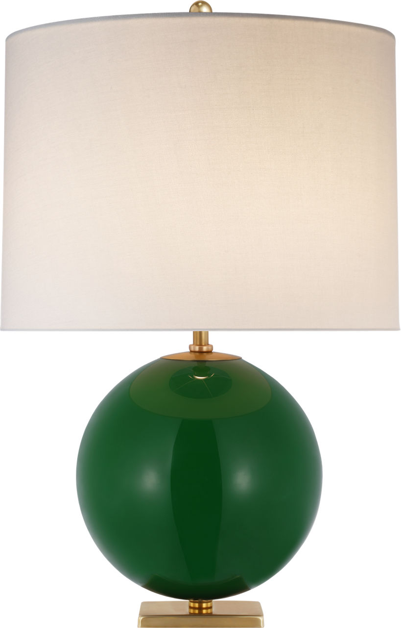 Elsie Table Lamp in Green Reverse Painted Glass with Linen Shade