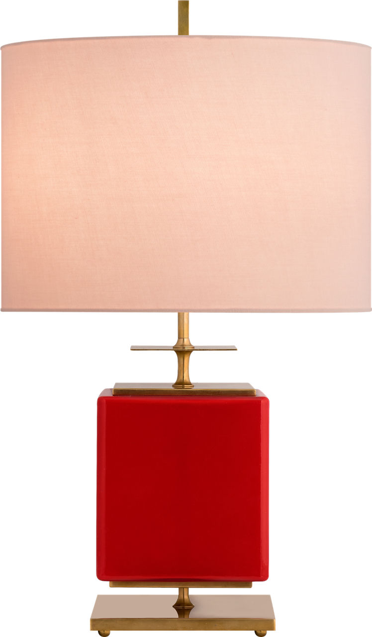 Beekman Small Table Lamp in Maraschino Reverse Painted Glass with Pink Linen Shade