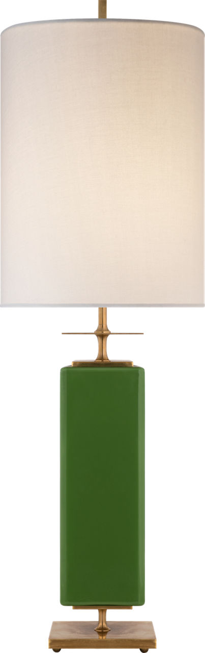 Beekman Table Lamp in Green Reverse Painted Glass with Cream Linen Shade