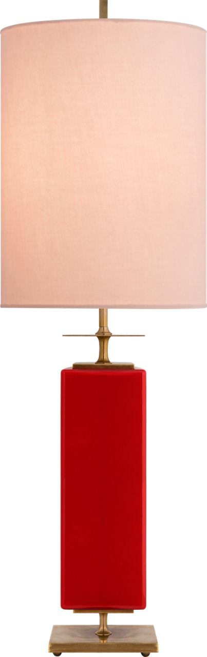 Beekman Table Lamp in Maraschino Reverse Painted Glass with Pink Linen Shade