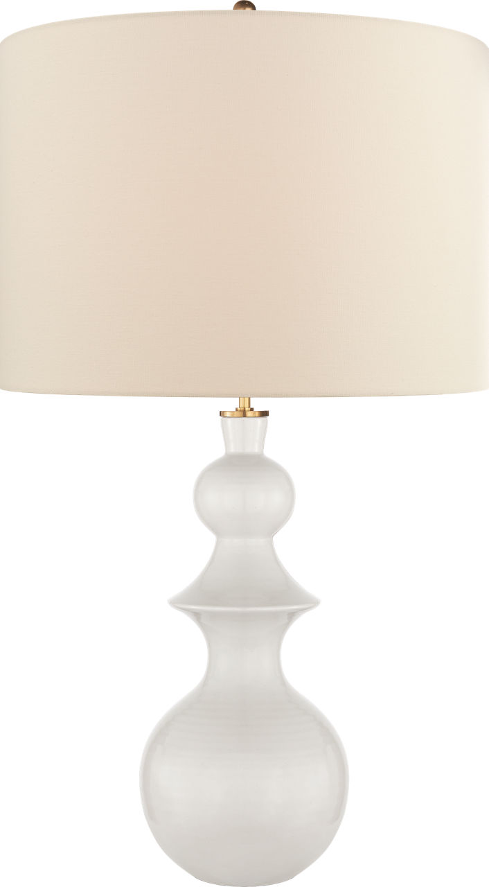 Saxon Large Table Lamp in New White with Cream Linen Shade