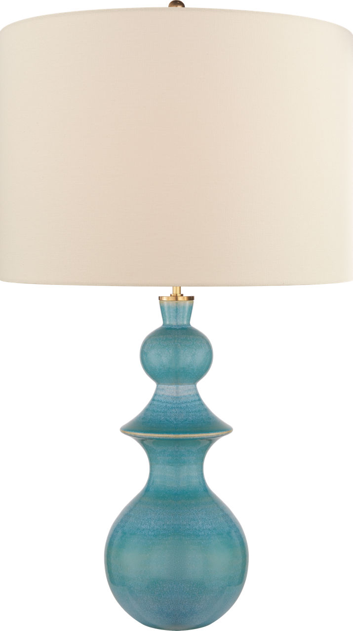 Saxon Large Table Lamp in Sandy Turquoise with Cream Linen Shade