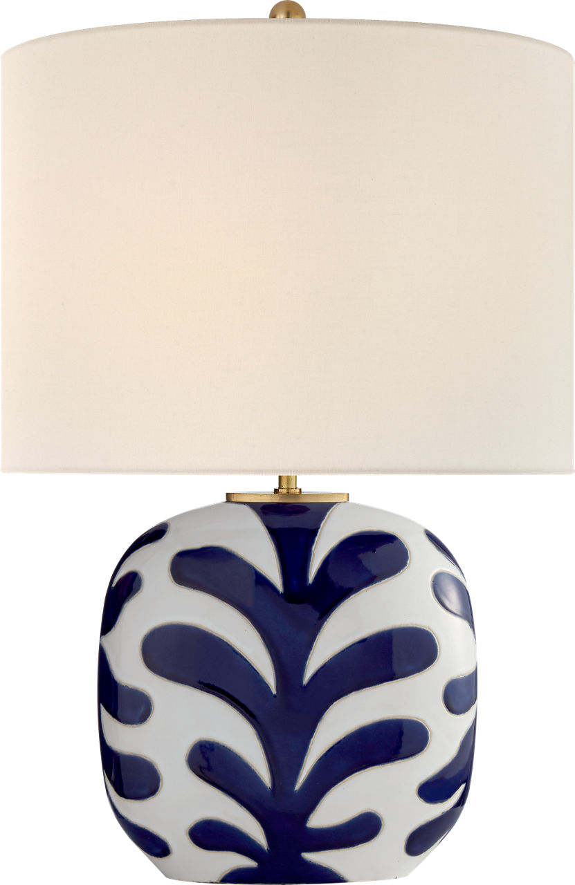 Parkwood Medium Table Lamp in New White and Cobalt with Linen Shade