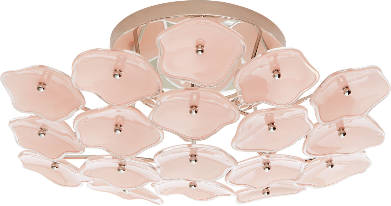 Leighton Medium Flush Mount in Polished Nickel with Blush Tinted Glass