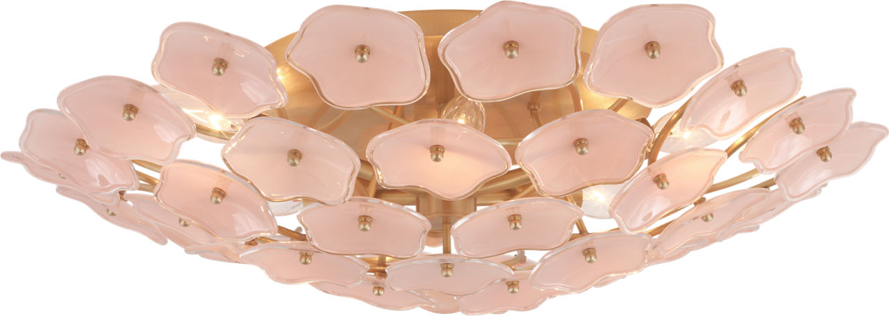 Leighton Large Flush Mount in Soft Brass with Blush Tinted Glass
