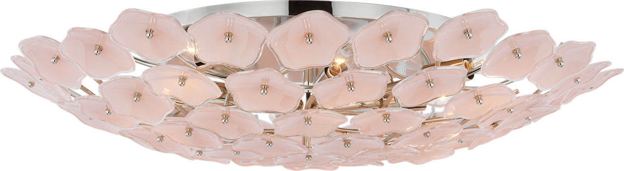 Leighton Grande Flush Mount in Polished Nickel with Blush Tinted Glass