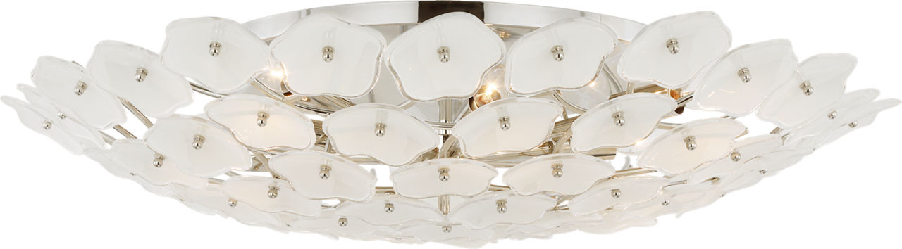 Leighton Grande Flush Mount in Polished Nickel with Cream Tinted Glass