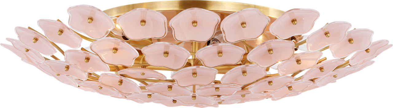 Leighton Grande Flush Mount in Soft Brass with Blush Tinted Glass