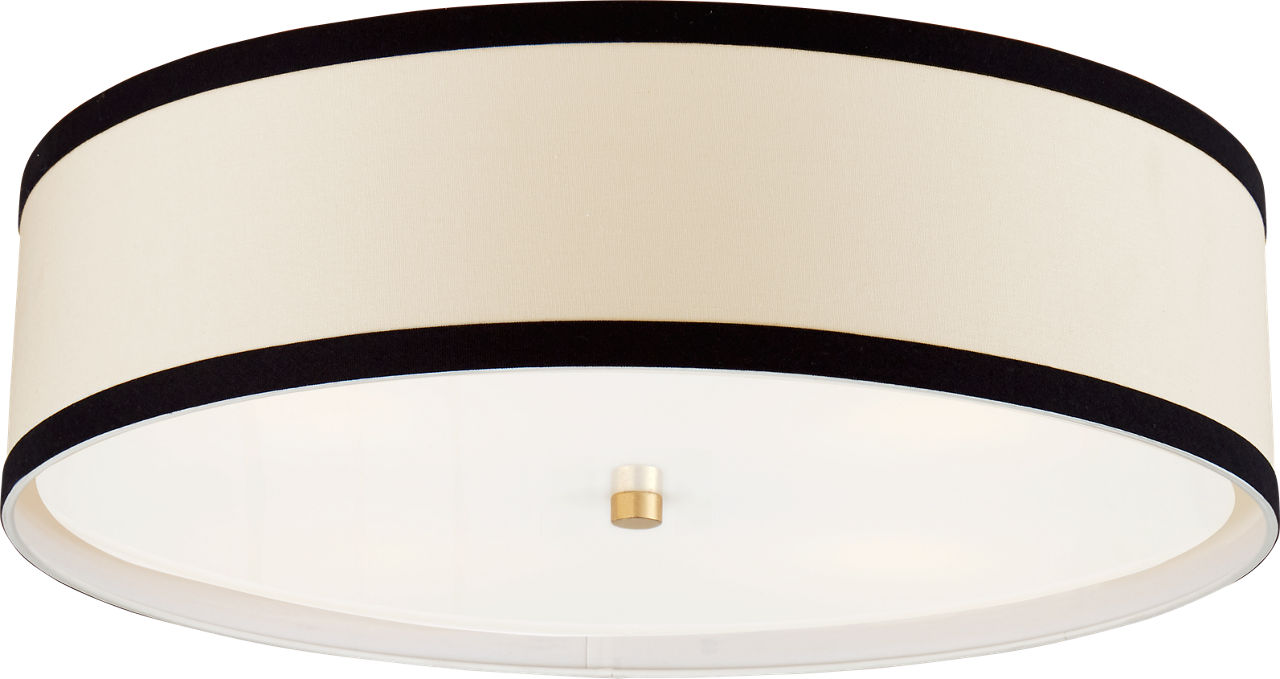 Walker Large Flush Mount in Gild with Cream Linen Shade with Black Linen Trim
