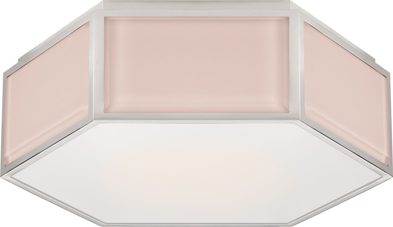 Bradford Small Hexagonal Flush Mount in Blush and Polished Nickel with Frosted Glass