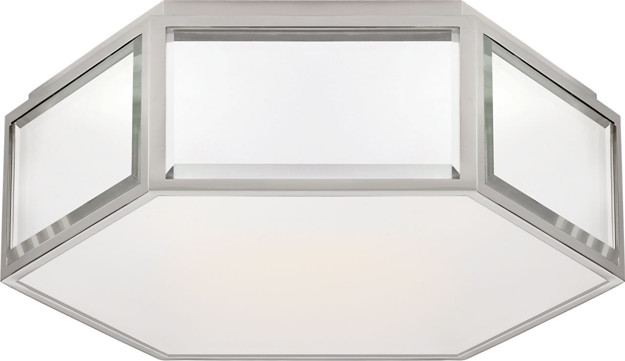 Bradford Small Hexagonal Flush Mount in Mirror and Polished Nickel with Frosted Glass