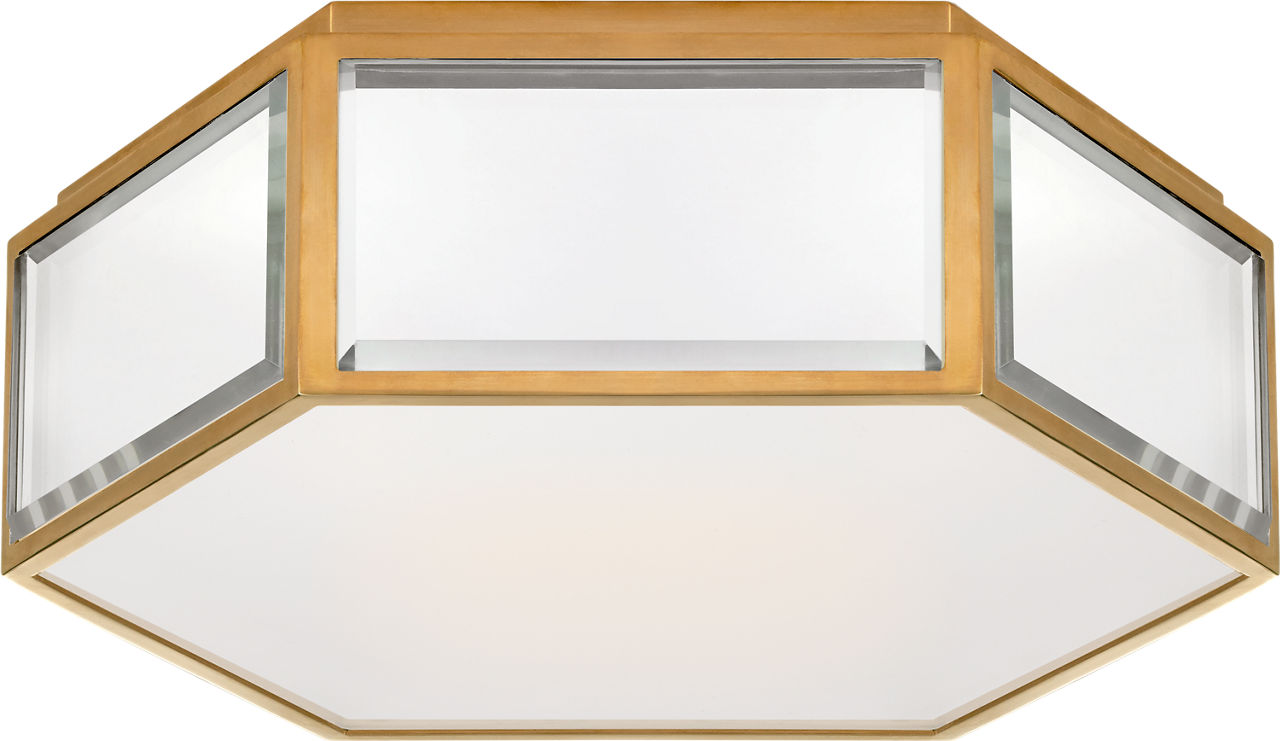 Bradford Small Hexagonal Flush Mount in Mirror and Soft Brass with Frosted Glass