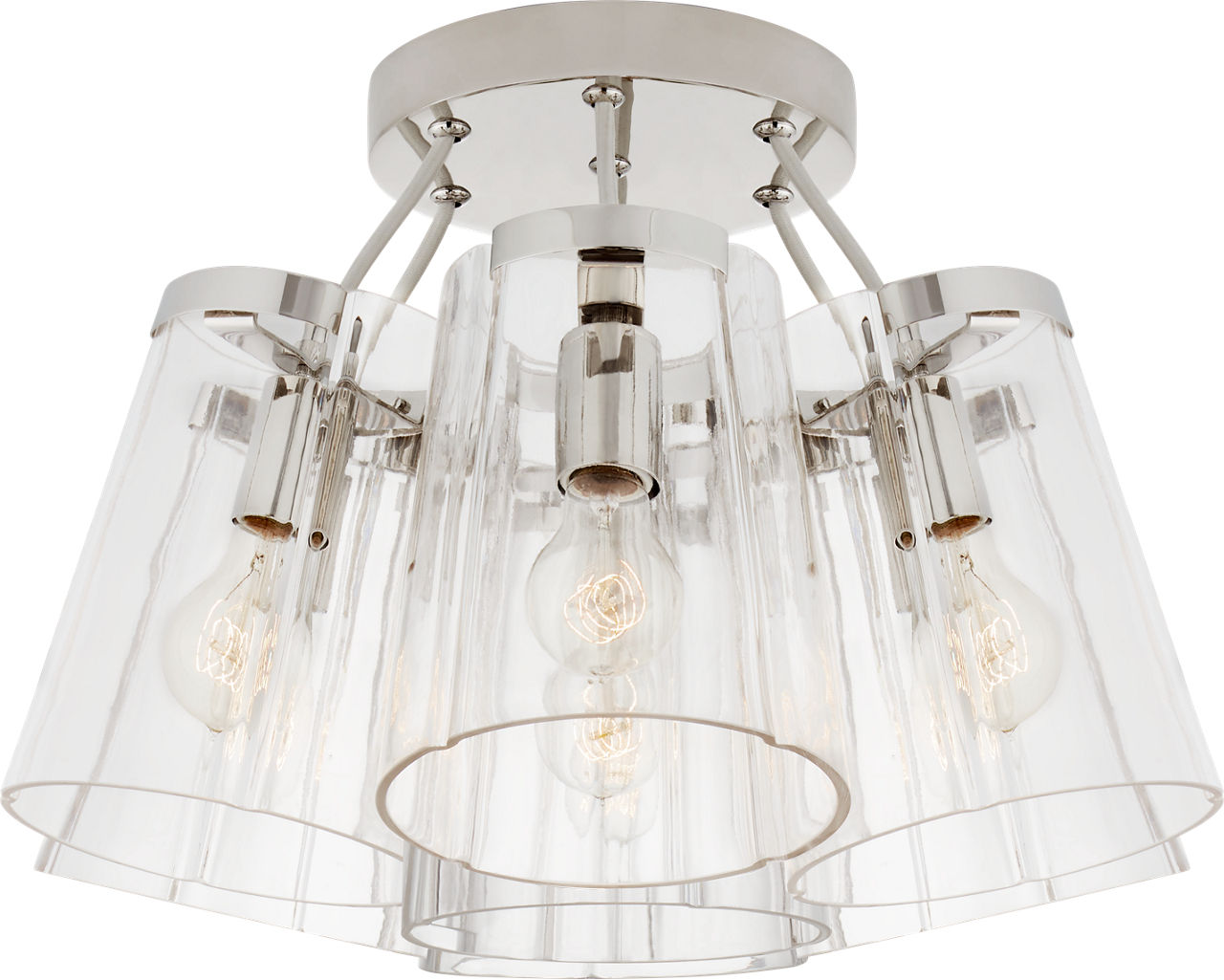 Thoreau Large Semi-Flush Mount in Polished Nickel and Cream with Clear Glass