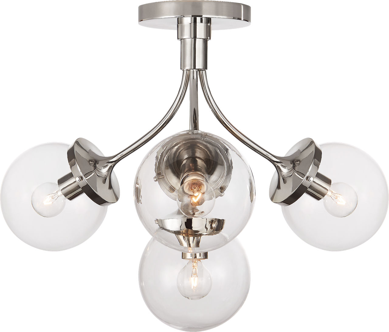 Prescott Medium Semi-Flush Mount in Polished Nickel with Clear Glass