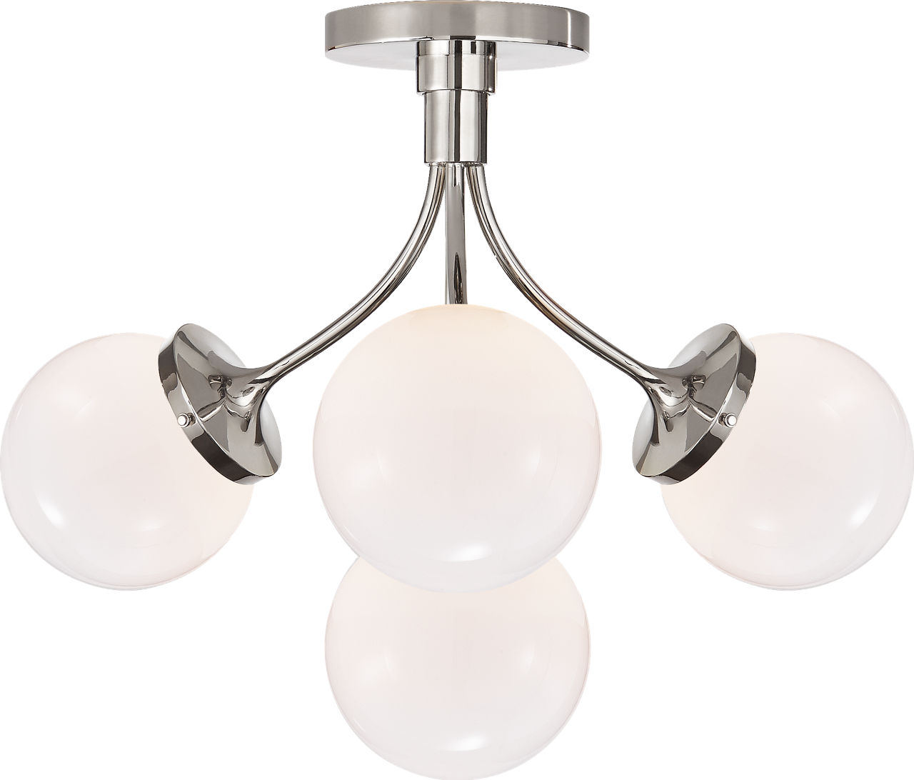 Prescott Medium Semi-Flush Mount in Polished Nickel with White Glass