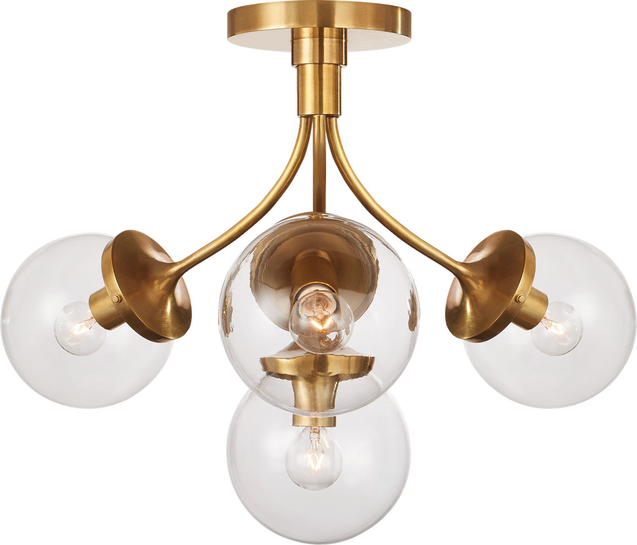 Prescott Medium Semi-Flush Mount in Soft Brass with Clear Glass