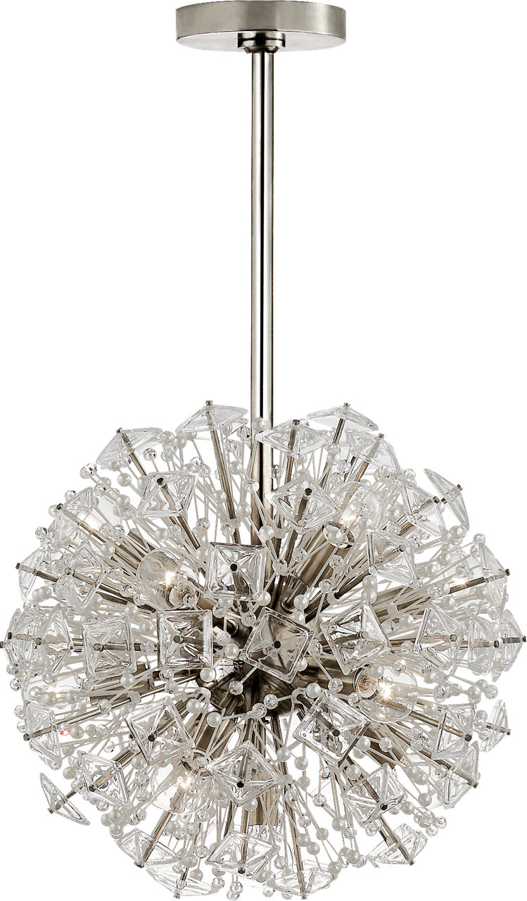 Dickinson Small Chandelier in Polished Nickel with Clear Glass and Cream Pearls