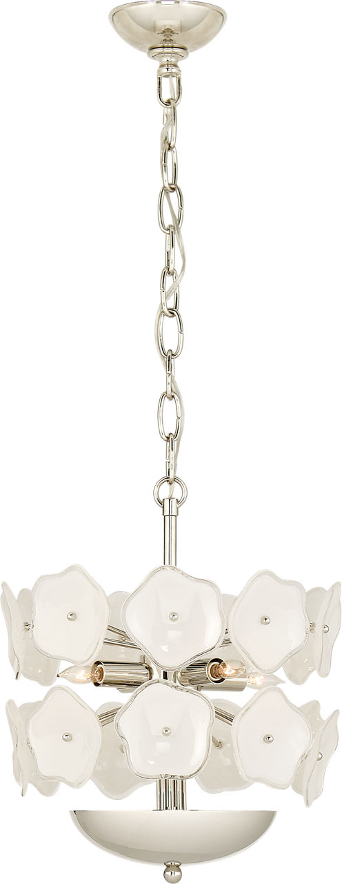 Leighton Small Chandelier in Polished Nickel with Cream Tinted Glass