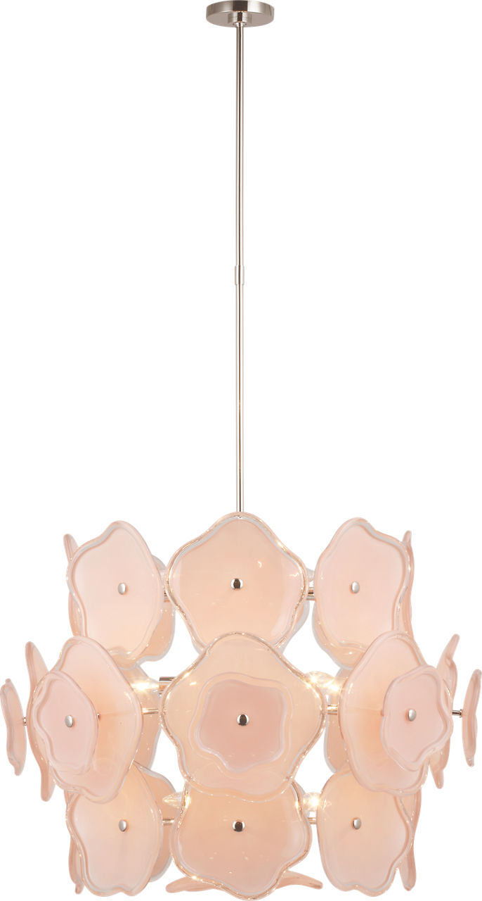 Leighton Large Barrel Chandelier in Polished Nickel with Blush Tinted Glass
