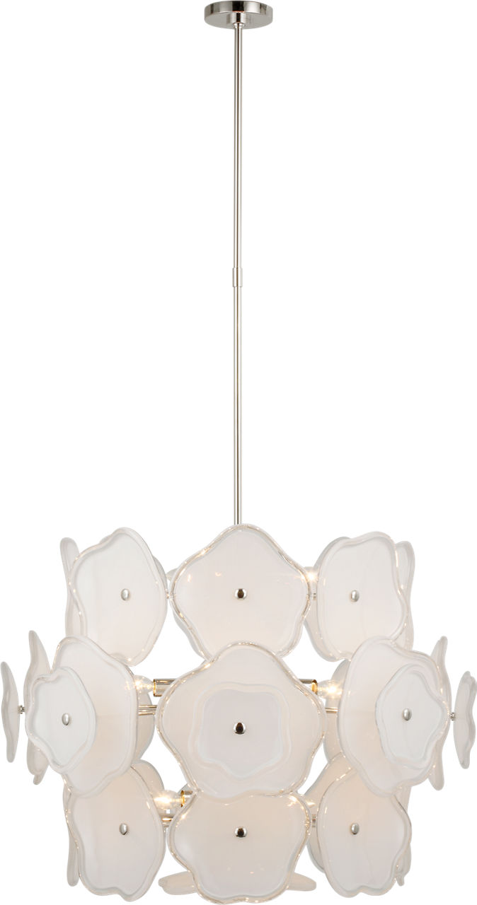 Leighton Large Barrel Chandelier in Polished Nickel with Cream Tinted Glass