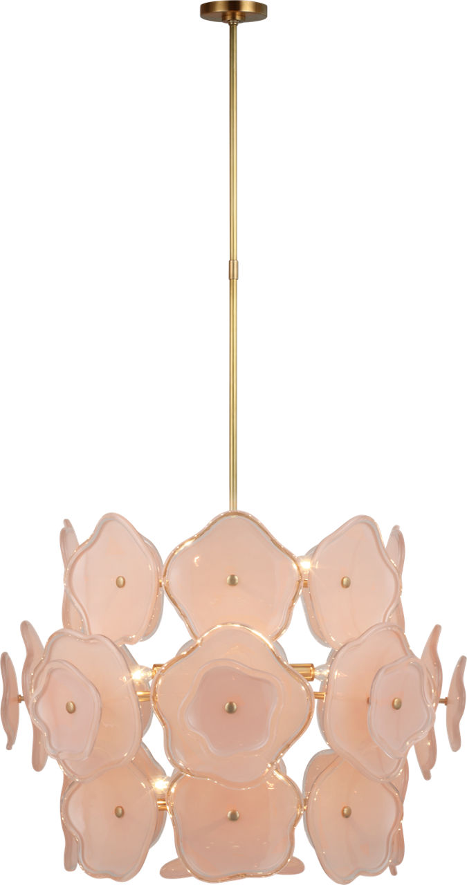 Leighton Large Barrel Chandelier in Soft Brass with Blush Tinted Glass