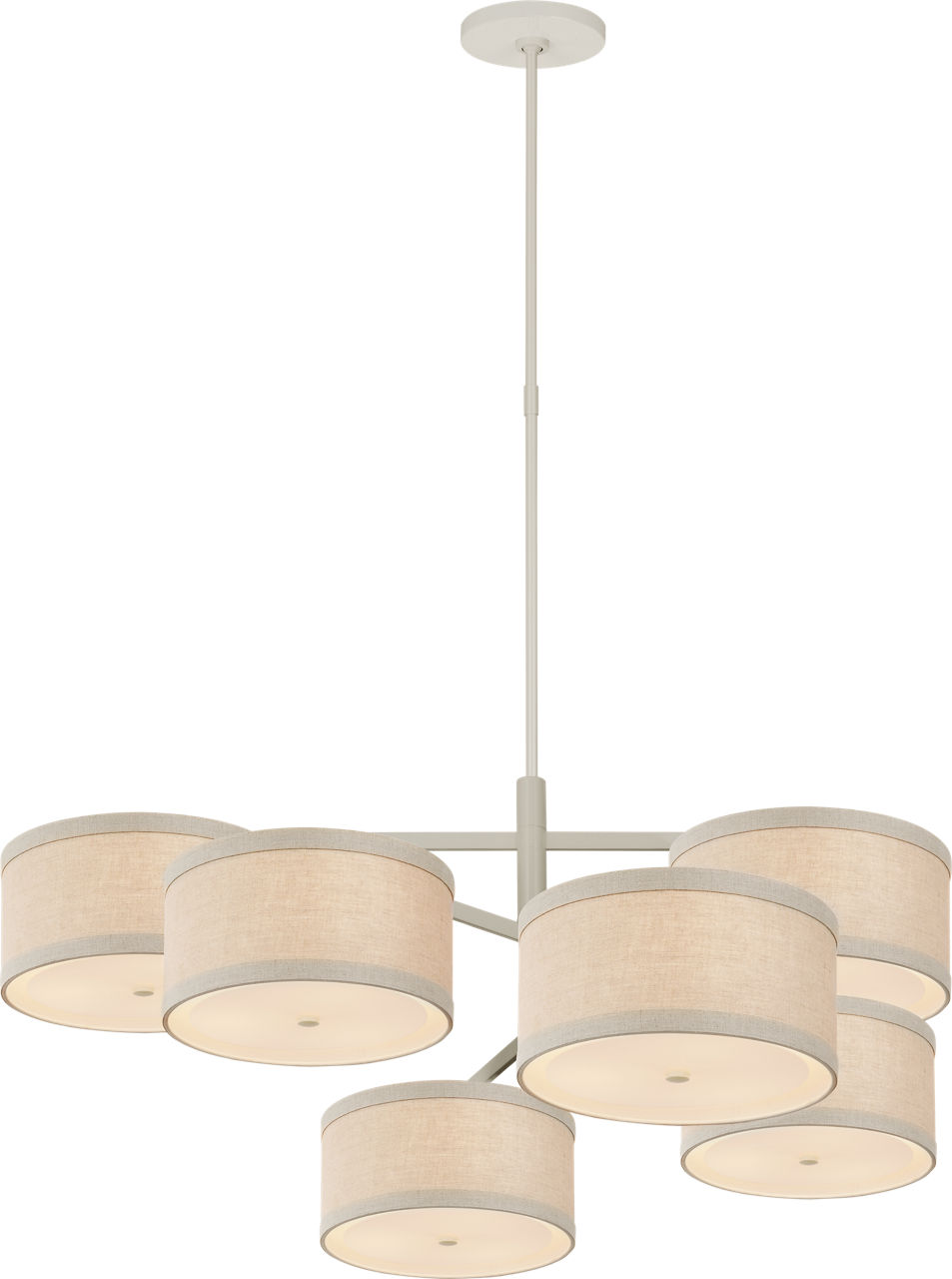 Walker XL Offset Chandelier in Light Cream with Natural Linen Shades